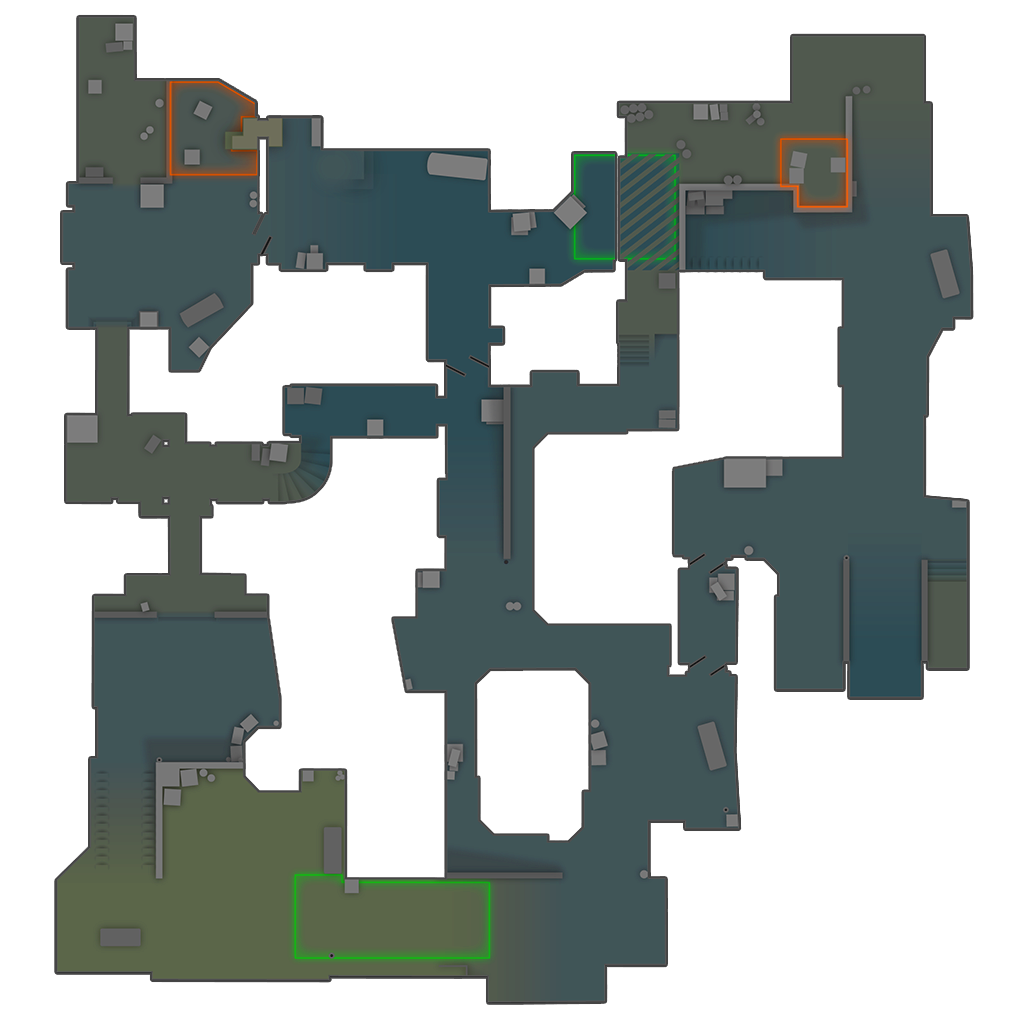 Dust II 战术地图,标注 A 与 B 包点